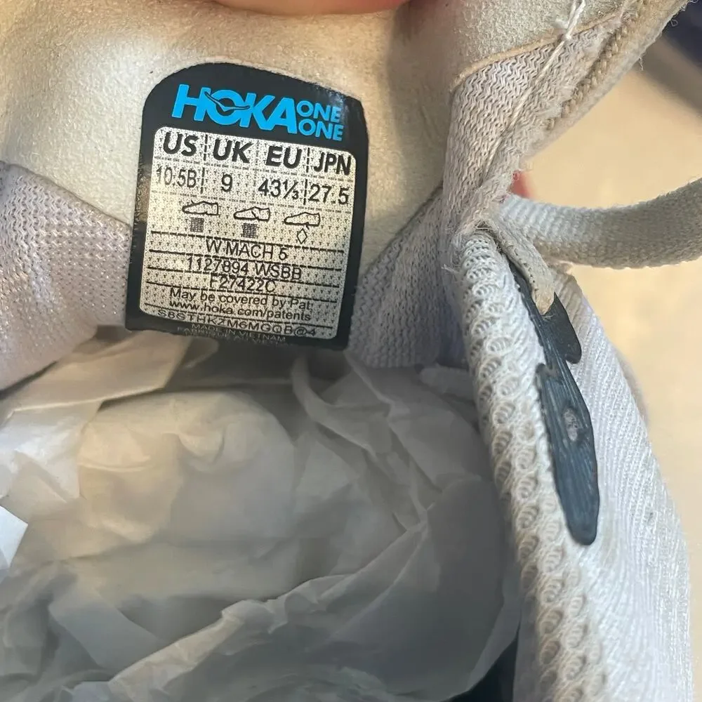 Hoka Mach 5 White Flame Running Shoes Womens Size 10.5 Sports Gym Workout